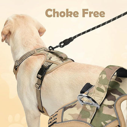 Funfox Dog Harness No Pull, Adjustable Pet Vest Harness, Super Soft Material with Vertical Handle Easy Control, Reflective Night Walking, 2 Leash Clips for Small Sized Dogs, Camo Brown, S