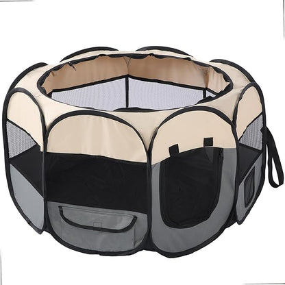 Pet Cat Playpen for Indoor Cats,Puppy Small Dog Cat Tent Crates Cage,Portable Pet Dog Playpen,29x29x16,Grey/Beige,1Pack