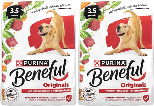 Beneful Purina Originals with Farm-Raised Beef Natural Dog Food Dry Recipe with Added Vitamins, Minerals and Nutrients - 3.5 lb. Bags, (Pack of 8)