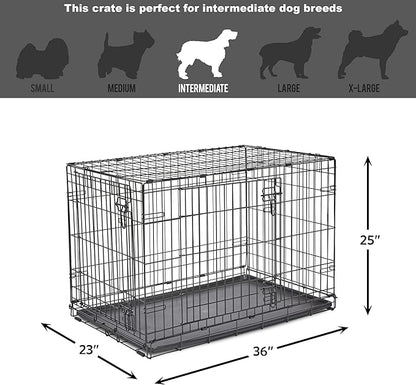 Midwest Homes for Pets 36-Inch New World Crate for Medium-Large Breeds, 41-70 lbs, Double Door Folding Dog Crate, Leak-Proof Tray & Secure Latches, Portable, Durable & Easy to Assemble