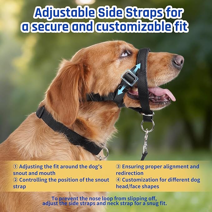 BARKLESS Dog Training Head Collar for Pulling, No Pull Head Halter with Adjustable Safety Strap, Anti-Pull Soft Padded Muzzle Leash for Walking Training Leash Reactive Medium Dogs