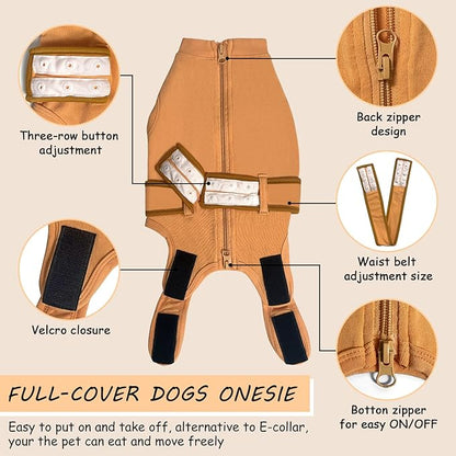 Dog Surgery Recovery Suit, Upgrade Surgical Suit with Belt for Small Medium & Large Female Male Dogs Cats Anti Licking Breathable Cotton Dog Onesies