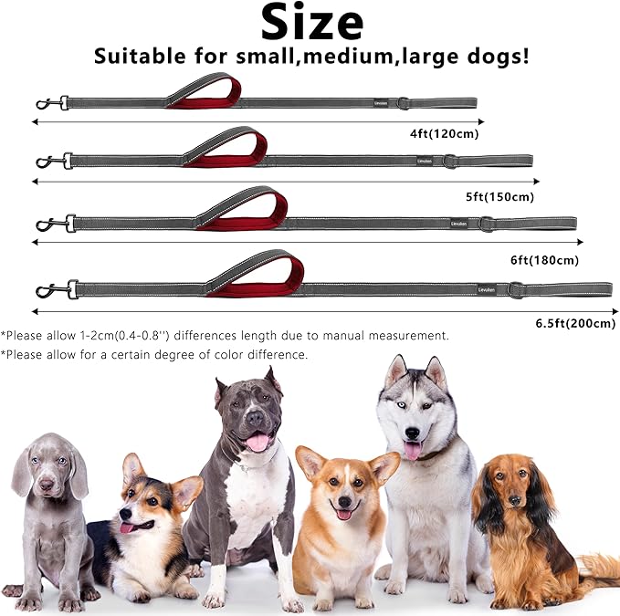 Dog Leash 4ft Long, Double Handle Dog Leash for Safety Control Training, Heavy Duty Dogs Leads with Traffic Padded Handles, Reflective Leashes for Small Medium Large Dogs(4ft, Black Red)