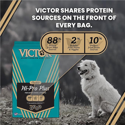 VICTOR Super Premium Dog Food – Hi-Pro Plus Dry Kibble – High Protein Dog Food with 30% Protein – Beef, Chicken, Pork, Fish Meals, Gluten Free - for High Energy and Active Dogs & Puppies, 30lbs