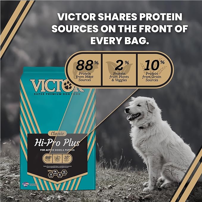 VICTOR Super Premium Dog Food – Hi-Pro Plus Dry Kibble – High Protein Dog Food with 30% Protein – Beef, Chicken, Pork, Fish Meals, Gluten Free - for High Energy and Active Dogs & Puppies, 5lbs