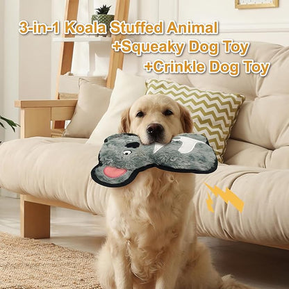 Grey Green Koala Plush Squeaky Dog Toy with Crinkle Paper Puppy Teething Chew Toy Cute Soft Funny Stuffed Animal Interactive Fetch Dog Toy for Small Medium Large Dogs Toy Gift 22.5cm/8.86in