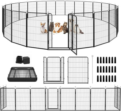 Kfvigoho Dog Playpen Outdoor Extra Wide 24 Piece Panels Heavy Duty Dog Fence 47" Height Anti-Rust with Doors Portable for RV Camping Yard, Total 63FT, 316 Sq.ft, Snowy Black