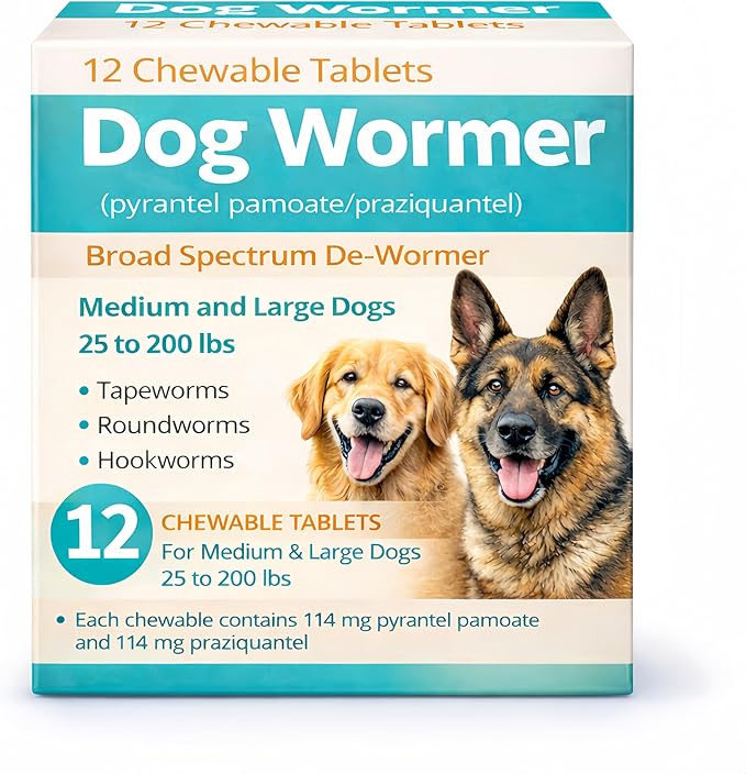 Pyrantel Pamoate and Praziquantel De-wormer Tablet for Medium and Large Dogs, Chewable Formula