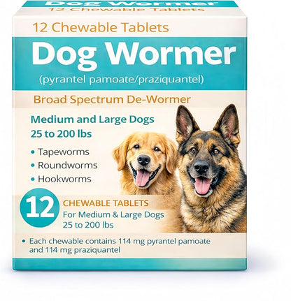 Pyrantel Pamoate and Praziquantel De-wormer Tablet for Medium and Large Dogs, Chewable Formula