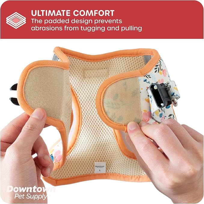 Downtown Pet Supply Step-in Dog Harness – No Pull, Adjustable Padded Mesh with Reflective Trim, Secure Buckle Strap – Comfortable & Breathable Small Dog Harness, Large, Floral