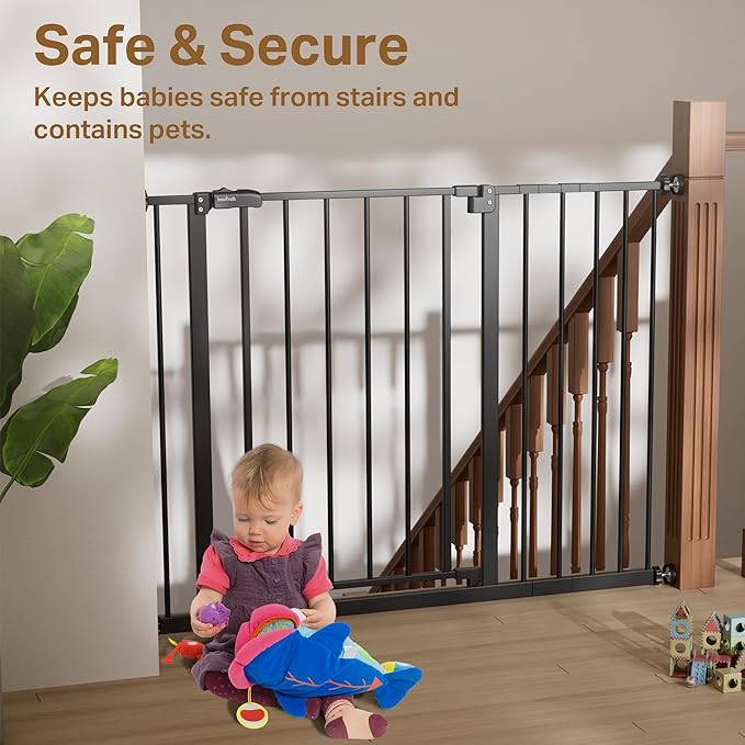 InnoTruth 29.5–40.75" Baby Gate for Stairs, 28" Tall Dog Gates for Doorways & Hallways, Safety Gate for Kids & Pets, Pressure-Mounted Walk-Through with Dual Lock & 2-Way Swing, Black