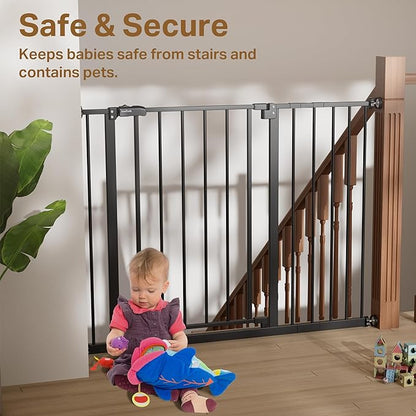 InnoTruth 29.5–40.75" Baby Gate for Stairs, 28" Tall Dog Gates for Doorways & Hallways, Safety Gate for Kids & Pets, Pressure-Mounted Walk-Through with Dual Lock & 2-Way Swing, Black