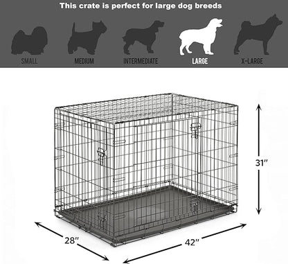 Midwest Homes for Pets 42-Inch New World Crate for Large Breeds, 71-90 lbs, Double Door Folding Dog Crate, Leak-Proof Tray & Secure Latches, Portable, Durable & Easy to Assemble