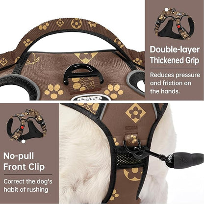 IVY&LANE No Pull Dog Harness with Leash Set, Reflective No Choke Pet Vest,Adjustable Oxford Dog Vest Harness with Easy Control Handle for Medium Dogs (Dark Brown,M)