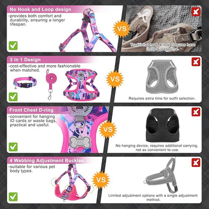 BEAUTYZOO Dog Harness Collar and Leash Set, No-Pull Step in Dog Harness for Large Dogs, Reflective No-Choke Puppy Vest Harness, Adjustable Soft Padded Pet Vest for French Bulldog, Dark Pink L