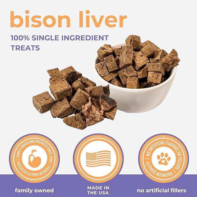 Momentum Carnivore Nutrition Freeze-Dried Bison Liver Dog Treats & Cat Treats – Single-Ingredient, High-Protein, Grain-Free, Lean Novel Protein – Made in USA – 4 oz Bag
