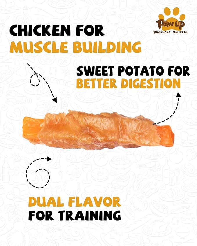 PAWUP Dog Treats Chicken Jerky Wrapped Sweet Potato, Natural Ingredients w/Taurine, Grain Free Dog Treats, 12.5 oz