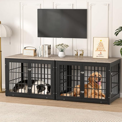 rehomerance 42 Inch Heavy Duty Dog Crate Furniture for Large and Medium Dogs, Decorative Pet House End Table, Wooden Cage Kennel Furniture Indoor, Grey