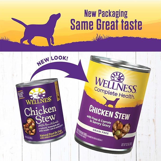 Wellness Complete Health Stew Adult Canned Wet Dog Food, Grain Free, Natural, Chicken Recipe, 12.5 oz, Pack of 12 Cans