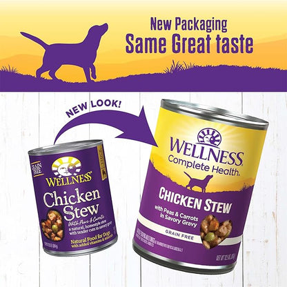 Wellness Complete Health Stew Adult Canned Wet Dog Food, Grain Free, Natural, Chicken Recipe, 12.5 oz, Pack of 12 Cans
