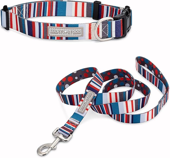 Lucky Love Dog - Adjustable Dog Collar and Leash Set with Easy Click Buckle for Medium Dogs, Durable, & Comfortable Collar for Male & Female Dogs, Puppies & Adult Ones - Linus Combo, Medium