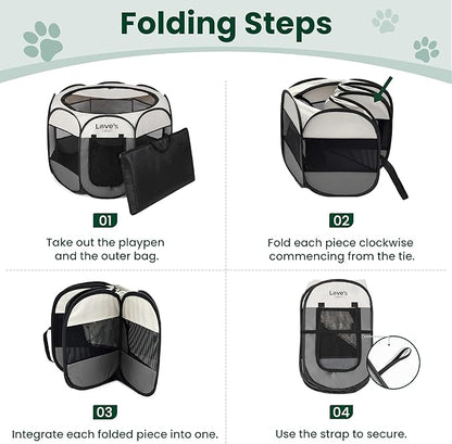 Love's cabin Pet Puppy Dog Playpen, Medium Dog Tent Crates Cage Indoor/Outdoor, Portable Playpen for Cat, Foldable Pop Up Dog Kennel Playpen with Carring Case, Removable Zipper Top, Grey