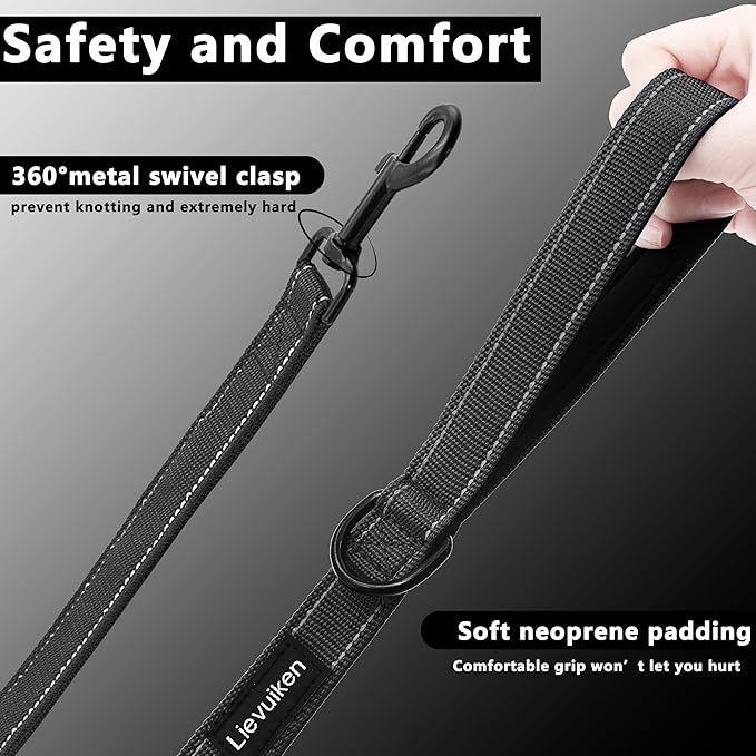 Dog Leash 4ft Long, Double Handle Dog Leash for Safety Control Training, Heavy Duty Dogs Leads with Traffic Padded Handles, Reflective Leashes for Small Medium Large Dogs(4ft, Black)