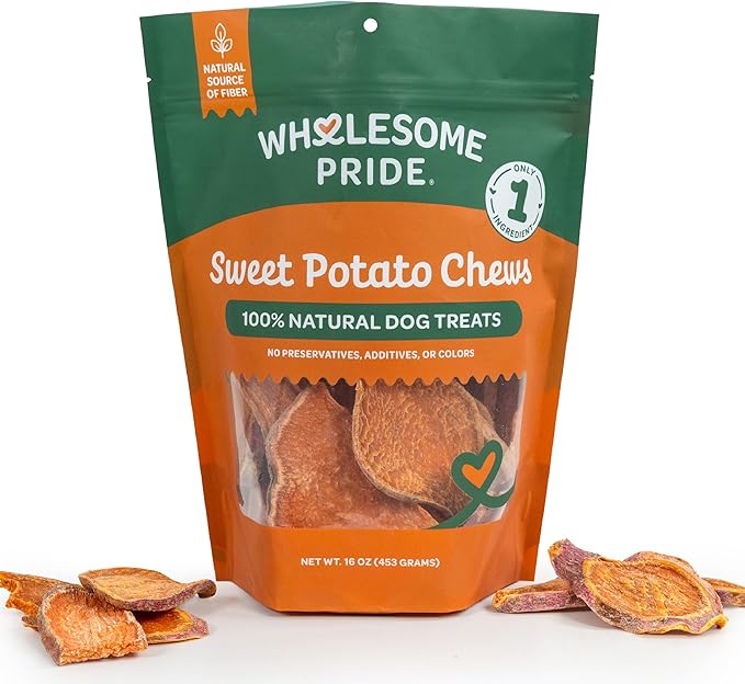 Wholesome Pride Sweet Potato Chews Dog Treats – All-Natural, Single-Ingredient, Grain-Free, 16 oz