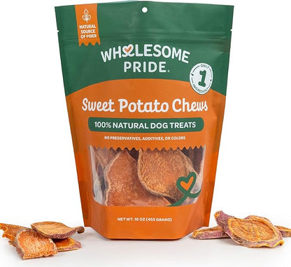 Wholesome Pride Sweet Potato Chews Dog Treats – All-Natural, Single-Ingredient, Grain-Free, 16 oz