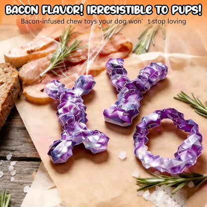 3 Pack Dog Chew Toys for Aggressive Chewers,Indestructible Dog Toy for Medium Large Dogs, Durable Chew Toys to Keep Dogs Busy,Super Chewer with Tough Nylon, Reduce Boredom & Anxiety（Bacon Flavored）