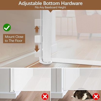 Reinforced 55" Extra Tall Cat Gate for Doorway - No Jumping Over/Crawling Under, Retractable Baby Gate for Cats Fits Openings up to 55" Wide, Retractable Dog Gate Indoor Tall Pet Gate for Stairs/White