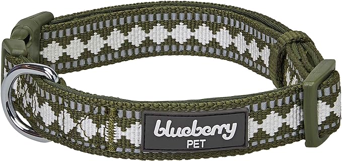 Blueberry Pet 3 Colors 3M Reflective Jacquard Neoprene Padded Adjustable Dog Collar, Olive