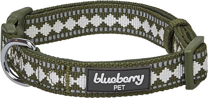 Blueberry Pet 3 Colors 3M Reflective Jacquard Neoprene Padded Adjustable Dog Collar, Olive