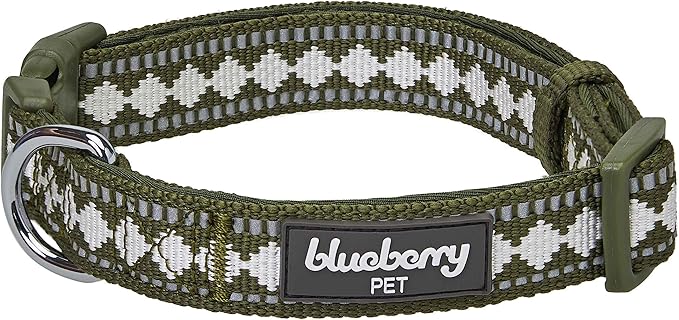 Blueberry Pet 3 Colors 3M Reflective Jacquard Neoprene Padded Adjustable Dog Collar, Olive