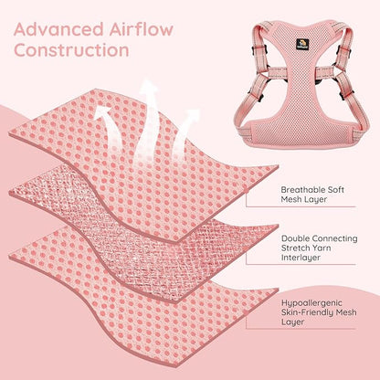 BELLA & PAL Adjustable Step-in Dog Harness, Puppy No-Pull Vest with Leash Set for XS/Small & Medium Dog, Breathable All-Weather Mesh, Reflective Strip, Secure Hook & Loop