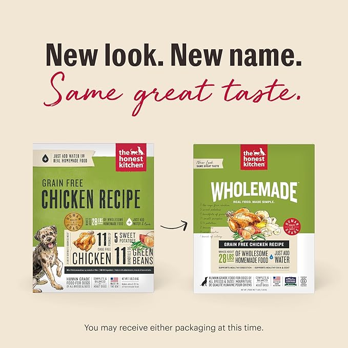 The Honest Kitchen Human Grade Wholemade™ Dehydrated Dog Food, Grain Free Chicken Dog Food, 4lb (makes 16lbs)