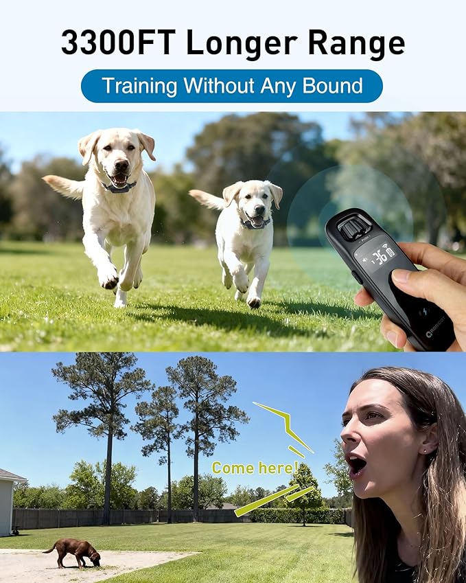 ABBIDOT Shock Collar for Dogs, 3300 FT Dog Training Collar with Remote, IPX7 Waterproof with 4 Training Modes, Rechargeable E-Collar for Small Medium Large Dogs (15-120 lbs)