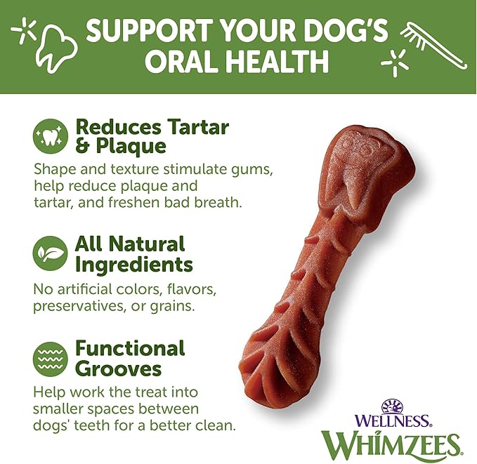 Wellness WHIMZEES Brushzees Dog Dental Treats,Extra Small Size Stick,48 Count (Pack of 2)