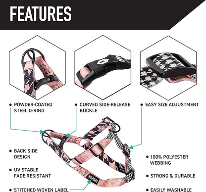 Wolfgang Heavy Duty Adjustable Dog Harness, Pull-Tested to Over 800 lbs for Walking & Training, HoundsPink Print, Large