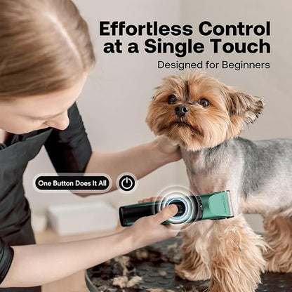 HEAPETS Dog Clippers for Grooming, Low Noise, Electric Quiet, Adjustable Clipper Comb, Rechargeable Cordless Dog Hair Clippers for Dogs Cats Pets, Green