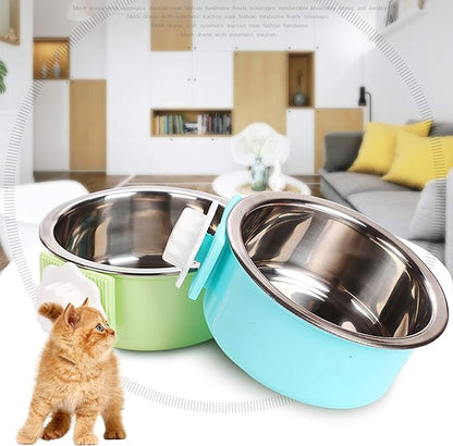 Pet Hanging Bowl 2-in-1 Removable Stainless Steel Food Hanging Bowl for Puppy/Cat, Andiker Pet Bowl Hanging Cage Large Water Food Feeder for Dogs Cats (Large, Blue)