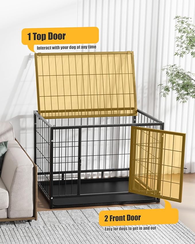 HIWOKK 32 Inch Dog Crate, Escape Proof Dog Cage with Dual Door Lock, Removable Tray for Easy Cleaning, Dog Kennel Indoor Outdoor Use