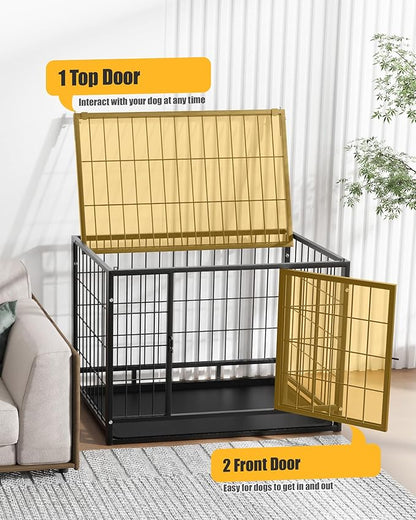 HIWOKK 32 Inch Dog Crate, Escape Proof Dog Cage with Dual Door Lock, Removable Tray for Easy Cleaning, Dog Kennel Indoor Outdoor Use