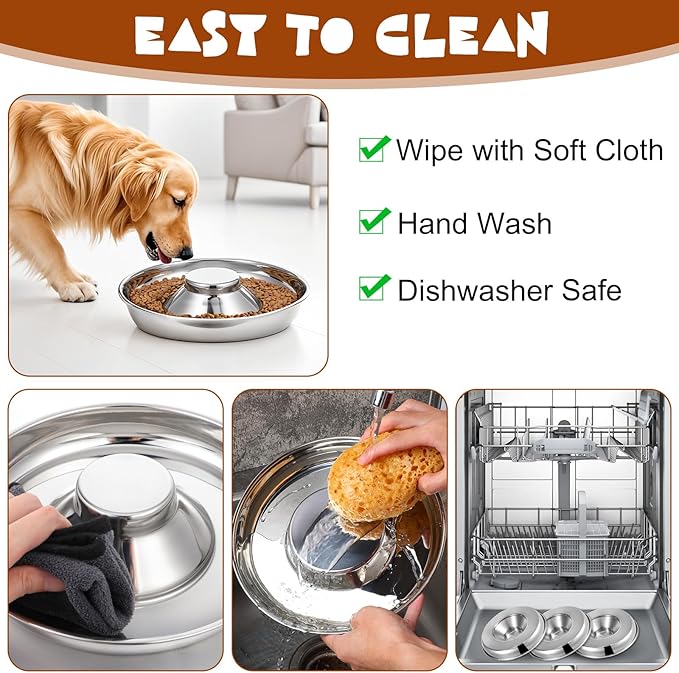 4 Pcs Stainless Steel Puppy Bowls, 10.2 Inch Silver Multiple Puppy Feeding Station, Non Skid Dog Food and Water Bowls for Weaning, Litter Feeding, and Slow Feeder Use