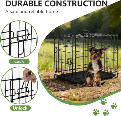 FDW Dog Crate 18-Inch Dog Cage Foldable Metal Kennel with Leakproof Tray Foldable Design Indoor Outdoor Use for Small Dogs,Dark Black
