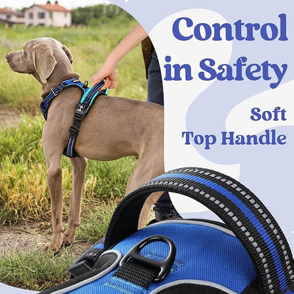 rabbitgoo Dog Harness for Large, No Pull Pet Harness with 3 Buckles, Adjustable Soft Padded Vest with Control Handle, Walking Reflective Pet Vest for Extra Large Dogs, Blue, XL