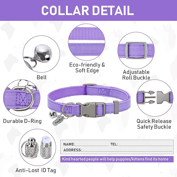 GAMUDA Small Pet Harness Collar and Leash Set, Step in No Chock No Pull Linen Fabric Soft Mesh Dog Vest Harnesses Reflective for Dogs Puppy Cats Kitten Rabbit (Purple, XXS)