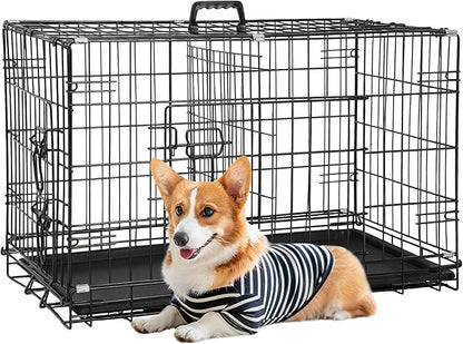 FDW 30-Inch Dog Crate Pet Cage with Metal Folding Design Plastic Tray Indoor Outdoor Dog Kennel Cage for Small and Medium Dogs,Dark Black
