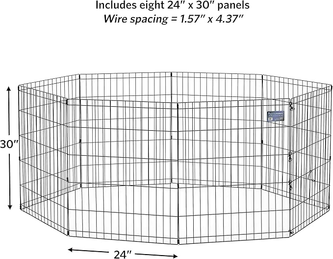 MidWest Homes for Pets 30-Inch Exercise Pen, for Indoor and Outdoor use, 16 Sq Feet of Play, Folding Dog Pen, No Door Design for Maximum Security, Easy to Set Up, Foldable Dog Playpen