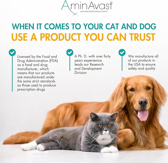 AminAvast Kidney Support Supplement for Cats and Small Dogs, 300mg 2-Pack - Promotes Natural Kidney Function - Aids in Health and Vitality of Aging Kidneys - Easily Administered - 60 Sprinkle Capsules
